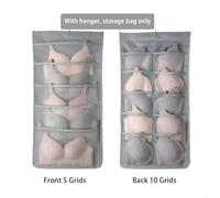 Jotekonoby Double Hanging 75X44Cm Storage Organiser Having 24 Pockets For Sided Bra Socks Wardrobe Organisation Oxford Cloth Having Metal Hanger Underwear（Grey: 5+10 Grids）