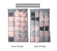Jotekonoby Double Sided Hanging Underwear Organisation Having 24 Pockets For Storage Bra Organiser Wardrobe Socks Oxford Cloth Having Metal Hanger 75X44Cm（Grey: 12+24 Grids）