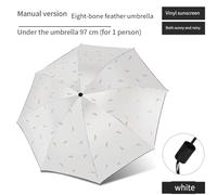 Jotekonoby Feather Pattern Automatic Umbrella - 95cm Windproof Rain & Sun Protection for Outdoor Use, 8 Reinforced Fiberglass Ribs, 190T Waterproof Polyester(Manual-White)
