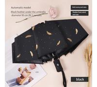 Jotekonoby Feather Pattern Automatic Umbrella - 95cm Windproof Rain & Sun Protection for Outdoor Use, 8 Reinforced Fiberglass Ribs, 190T Waterproof Polyester(Automatic-Black)