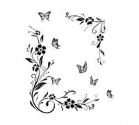 Jotekonoby Floral Garden Wall Decals with Vine Flowers Butterfly Trees Plants Art Design for Home Decor, Self- and Removable PVC Wall Stickers Measuring(MS7579-NL)