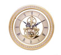 Jotekonoby Gold Skeleton Clock Insert with Gold Roman Numerals and Transparent Cover, 148mm Diameter Quartz Clock Head for Home Decor Replace(GOLD)