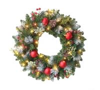 Jotekonoby Green and Red Artificial Christmas Wreath with Red Fruits 40cm Front Door Hanging Holiday Decoration for Home Garden Indoor Outdoor Parties Festive Seasonal Décor Made(30CM)