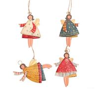 Jotekonoby Hand-Painted Christmas Pendant in Iron, Angel Girl Ornament for Tree or Wreath Hanging, Lightweight Festive Decor for Traditional Holiday and(1 set(4pcs))