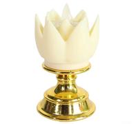 Jotekonoby LED Simulated Candle Lotus Lantern with Golden Base - Colorful Buddhist Ceremony Decoration Featuring Guanyin and God of Wealth Symbols for Home and(cream-colored)