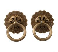 Jotekonoby Mini Brass Drawer Pulls Antique Copper Cabinet Ring Handles Vintage Bronze Finish Traditional Chinese Style Small Furniture Door Knobs 4.2x5cm