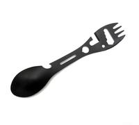 Jotekonoby Multi-Function Camping Spork with Bottle and Can Opener, Compact Outdoor Eating Tool for Backpacking, Survival Kit, and Hiking - Black