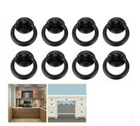 Jotekonoby Ring Pull Cabinet Handle Set Zinc Alloy Single Hole Knob for Drawer Dresser Cupboard Wardrobe Door Box with Screws, Black or Bronze Finish, 4 or 8 Pieces(Black 8PCS)