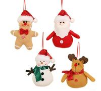 Jotekonoby Set of 4 Fabric Christmas Pendants Featuring Cartoon Characters Including Santa, Reindeer and Snowman for Festive Tree Decor