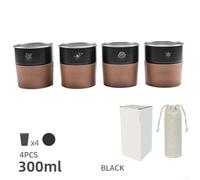 Jotekonoby Set Stainless Steel Stepped Leather 4piece 300ml Pu Cups Forcamp Cup Holder (BLACK)