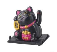 Jotekonoby Solar Powered Lucky Cat Decoration, Automatic Waving Car Dashboard Ornament for Home Office Desk, Cute Cartoon Cat Figurine in White, Black, Gold(BLACK)