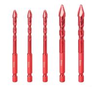 Jotekonoby Super Hard Eccentric Drill Bit Set with Tilted Head for Tiles, Wood, Plastic - Triangular Masonry Drill Bits with Carbide Tips, Spiral Groove, 6+8+10+12mm & 6+6+6+8+8mm (5 Pack)(6+6+6+8+8)