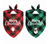 JOTFA 2 Pack Christmas Dog Bandanas, Holiday Plaid Dog Bandanas for Christmas Large Medium Dog Pet (Santa & Snowman)