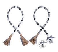 JOTFA 2 Pcs Farmhouse Wood Bead Garland, Rustic Black White Grey and Plaid Wooden Bead Garland with Jute Rope Tassel Wooden Home & Family Sign for Farmhouse Tiered Trays Décor