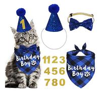 JOTFA Cat Birthday Party Supplies, Cat Birthday Hat with Numbers Bandanas Bow Tie for Cats Kittens Birthday Decorations