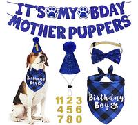 JOTFA Dog Birthday Party Supplies, Multi Sizes Dog Birthday Bandana Boy Dog Birthday Hat Bow Tie Birthday Numbers It’s My Bday Mother Puppers Sign Banner for Medium Large Dogs Pets (Large, Blue)