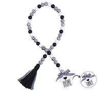 JOTFA Farmhouse Wood Bead Garland, Rustic Black White Grey and Plaid Wooden Bead Garland with Jute Rope Black Tassel, Wooden Home & Family Sign for Farmhouse Tiered Tray Décor