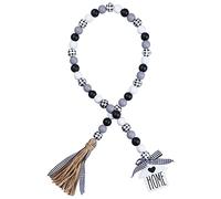 JOTFA Farmhouse Wood Bead Garland, Rustic Black White Grey and Plaid Wooden Bead Garland with Jute Rope Tassel, Wooden Home & Family Sign for Farmhouse Tiered Tray Décor