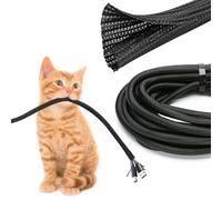 JOTO 15ft - 1/2 inch Cord Protector Wire Loom Tubing Cable Sleeve, Braided Cable Sleeve Split Sleeving Cord Management System for TV Computer Home Theater Office, Protect Pet From Chewing Cords -Black