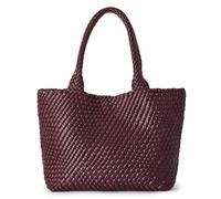 JOTOFIT Woven Bag for Women, Fashion Top Handle Shoulder Bag Soft Vegan Leather Shopper Bag, Coffee, One Size