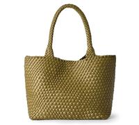 JOTOFIT Woven Bag for Women, Fashion Top Handle Shoulder Bag Soft Vegan Leather Shopper Bag, Olive Green, One Size