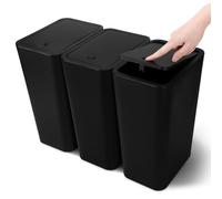 JOTOM 3 Pack Trash Can with Pop-Up Lid Bathroom Bin Kitchen Bin Push Button Plastic Slim Garbage Bin Wastebasket for Kitchen Bedroom Office Living Room Cabinet Sink (Black)