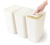 JOTOM 3 Pack Trash Can with Pop-Up Lid Bathroom Bin Kitchen Bin Push Button Plastic Slim Garbage Bin Wastebasket for Kitchen Bedroom Office Living Room Cabinet Sink (Cream White)