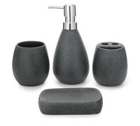JOTOM 4 Pieces Bathroom Accessory Set Luxury Modern Bath Accessories Bath Set for Bathroom Dispenser Toothbrush Holder Mouthwash Tumbler Soap Dish,Black