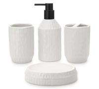 JOTOM 4 Pieces Ceramic Bathroom Accessory Set Luxury Modern Bath Accessories Bath Set for Bathroom Dispenser Toothbrush Holder Mouthwash Tumbler Soap Dish,White
