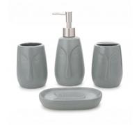 JOTOM 4 Pieces Ceramic Bathroom Accessory Set Luxury Modern Bath Accessories Bath Set for Bathroom Dispenser Toothbrush Holder Mouthwash Tumbler Soap Dish,Grey