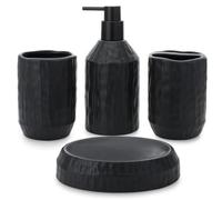 JOTOM 4 Pieces Ceramic Bathroom Accessory Set Luxury Modern Bath Accessories Bath Set for Bathroom Dispenser Toothbrush Holder Mouthwash Tumbler Soap Dish,Black