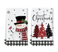 JOTOM Black Buffalo Plaid Xmas Tree Merry Christmas Kitchen Towels 45x65 cm Snowflakes Snowman Winter Dish Towels for Kitchen Xmas Decoration Hand Towel Set of 2