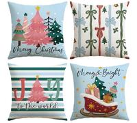 JOTOM Blue Christmas Cushion Covers 40x40 cm Set of 4 Winter Holiday Decorative Throw Pillow Covers Sofa Joy Cushion Cases Xmas Trees Decoration for Home Couch Decor (Christmas Tree)
