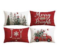JOTOM Christmas Cushion Covers 30x50 cm Set of 4 Xmas Tree Truck Decorative Red Throw Pillow Covers Sofa Joy Cushion Cases Winter Holiday Decoration for Home Couch Bed Decor (Truck Red)