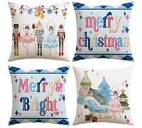 JOTOM Christmas Cushion Covers 40x40 cm Set of 4 Nutcracker Xmas Trees Decorative Throw Pillow Covers Merry Christmas Cushion Cases Winter Holiday Decoration for Home Couch Decor (Nutcracker Blue)