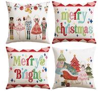 JOTOM Christmas Cushion Covers 45x45 cm Set of 4 Nutcracker Xmas Trees Decorative Throw Pillow Covers Merry Christmas Cushion Cases Winter Holiday Decoration for Home Couch Decor (Nutcracker Red)