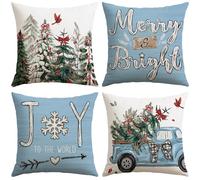JOTOM Christmas Cushion Covers 45x45 cm Set of 4 Xmas Tree Truck Decorative Blue Throw Pillow Covers Sofa Joy Cushion Cases Winter Holiday Decoration for Home Couch Bed Decor (Truck Blue)