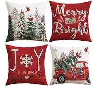 JOTOM Christmas Cushion Covers 50x50 cm Set of 4 Xmas Tree Truck Decorative Red Throw Pillow Covers Sofa Joy Cushion Cases Winter Holiday Decoration for Home Couch Bed Decor (Truck Red)