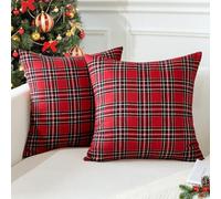 JOTOM Christmas Scottish Tartan Plaid Throw Pillow Covers Farmhouse Classic Decorative Square Cushion Covers 40 x 40cm Soft Pillowcases for Decor Sofa Couch 16x16 Inch Set of 2 (Red)
