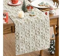JOTOM Christmas Snowflakes Soft Plush Faux Fur Jacquard Christmas Table Runner 40x140 cm Winter Xmas Table Runner Farmhouse Winter Kitchen Dining Decoration for Indoor Home Party Decor (Beige)