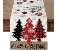 JOTOM Christmas Table Runner 40x180 cm Red Christmas Trees Merry Christmas Table Runner Winter Xmas Kitchen Dining Decoration for Indoor Home Farmhouse Party Decor (Red)