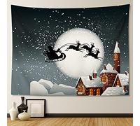 JOTOM Christmas Wall Tapestry Chirstmas Decorations Wall Hanging Blanket Winter Snow Santa Claus Element Xmas Deer Tapestries Gift for Living Room Bedroom Party Dorm Home Decor 150x130cm (Sled Elk)