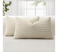 JOTOM Corduroy Soft Decorative Cushion Covers 40x60 cm Set of 2 Decorative Throw Pillow Covers with 3D Bubble Texture Pillowcase for Couch Sofa Bedroom Soft Cushion Case for Home Decor (Beige)
