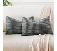 JOTOM Corduroy Soft Striped Throw Pillow Case 40x60 cm Boho Decorative Throw Pillow Covers Lumbar Cushion Case Couch Home Decor Cushion Covers for Sofa Bedroom 16x24 Inch Set of 2 (Smoky Grey)