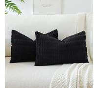 JOTOM Corduroy Soft Striped Throw Pillow Case 40x60 cm Boho Decorative Throw Pillow Covers Lumbar Cushion Case Couch Home Decor Cushion Covers for Sofa Bedroom 16x24 Inch Set of 2 (Black)