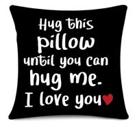 JOTOM Cushion Cover 55x55 cm Hug This Pillow Until You Can Hug Me Long Distance Relationship Throw Pillow Cover for Valentines Day Gift for Boyfriend Girlfriend Sofa Bed Home Decor (Black)