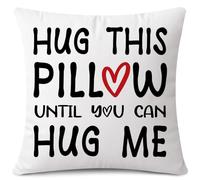 JOTOM Cushion Cover Hug This Pillow Until You Can Hug Me Square Lover Throw Pillow Cover 45x45 cm Cushion Case for Couple Heart Long Distance Gift Boyfriend Girlfriend Birthday Gifts (White)