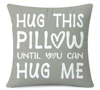 JOTOM Cushion Cover Hug This Pillow Until You Can Hug Me Square Lover Throw Pillow Cover 45x45 cm Cushion Case for Couple Heart Long Distance Gift Boyfriend Girlfriend Birthday Gifts (Khaki)