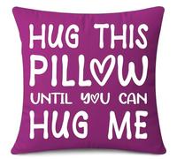 JOTOM Cushion Cover Hug This Pillow Until You Can Hug Me Square Lover Throw Pillow Cover 50x50 cm Cushion Case for Couple Heart Long Distance Gift Boyfriend Girlfriend Birthday Gifts (Purple)