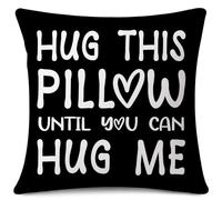 JOTOM Cushion Cover Hug This Pillow Until You Can Hug Me Square Lover Throw Pillow Cover 55x55 cm Cushion Case for Couple Heart Long Distance Gift Boyfriend Girlfriend Birthday Gifts (Black)